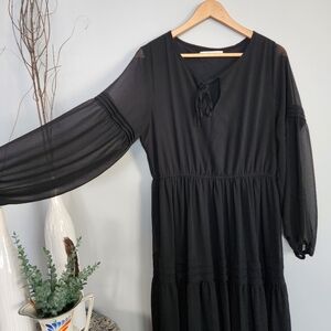 Black Sheer Long Sleeve Maxi Dress